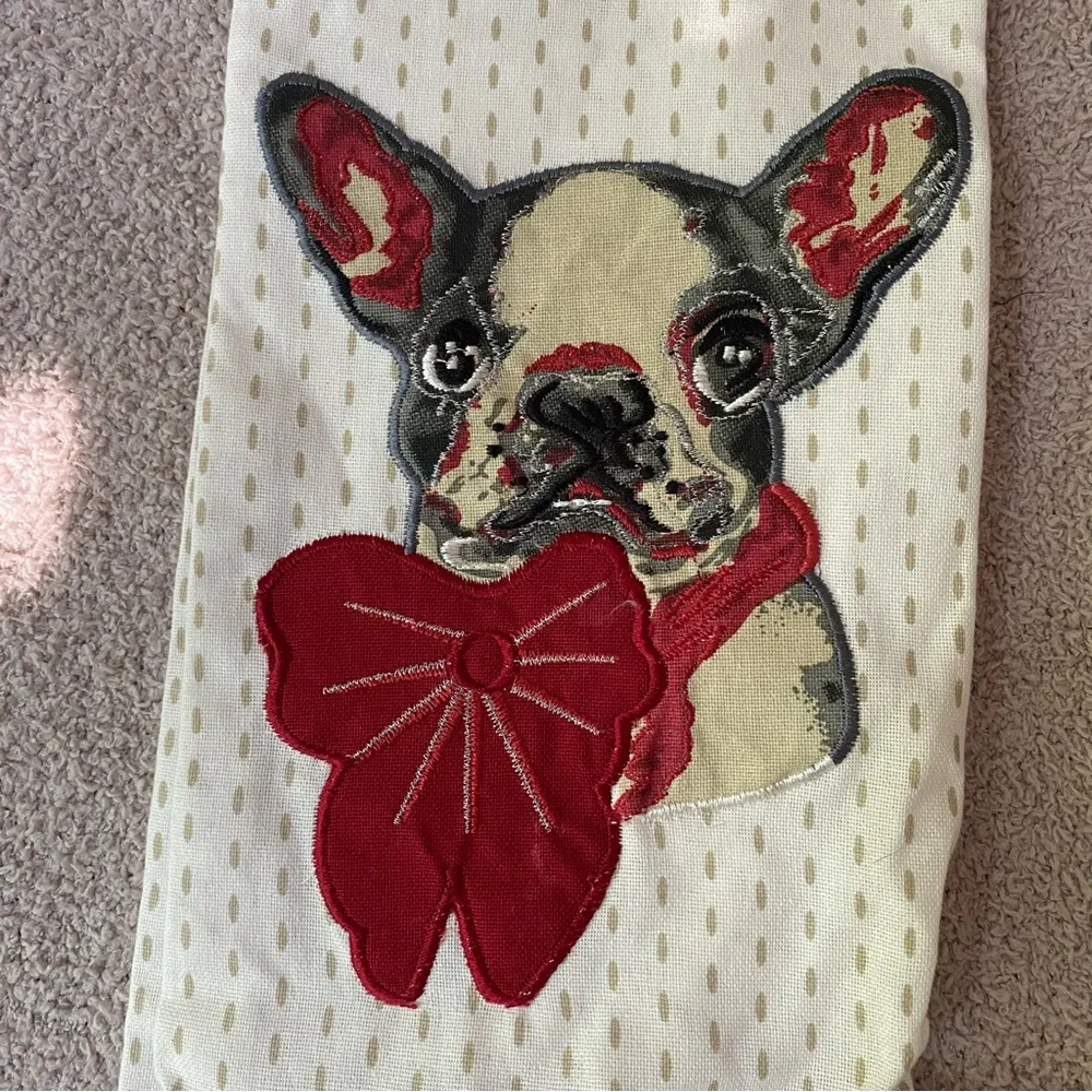 NWT Pier 1 Imports 100% Cotton Dog with bow cream red Decorative Tea Towel